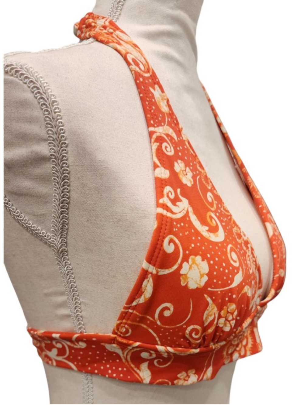 Pool Party Orange Floral Halter Bikini Set Womens XS Triangle Top Cheeky Bottoms - Picture 3 of 12